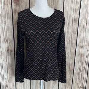 Peck & Peck Black and Brown Zigzag Blouse Size Large